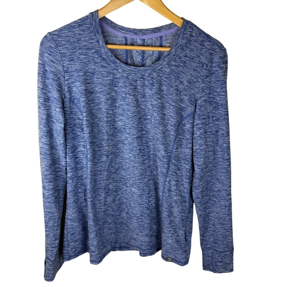 Title Nine Top Large Grace Blue Base Layer Buttah Performance Shirt‎ Zip Pockets